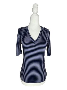 Three Dot Striped V-Neck Luxury Cotton Top